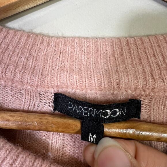 Papermoon Cropped Oversized Sweater Womens M Pink Flare Sleeve Clean Girl Girly - Picture 6 of 7